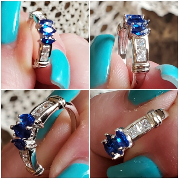 Genuine 2.5ct Blue & White Sapphire Ring Size 5 - Picture 4 of 7